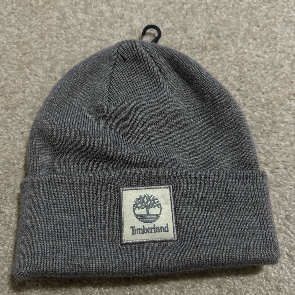 Timberland Fold Over Patch Logo Beanie Gray Gorpcore NWT-One Size